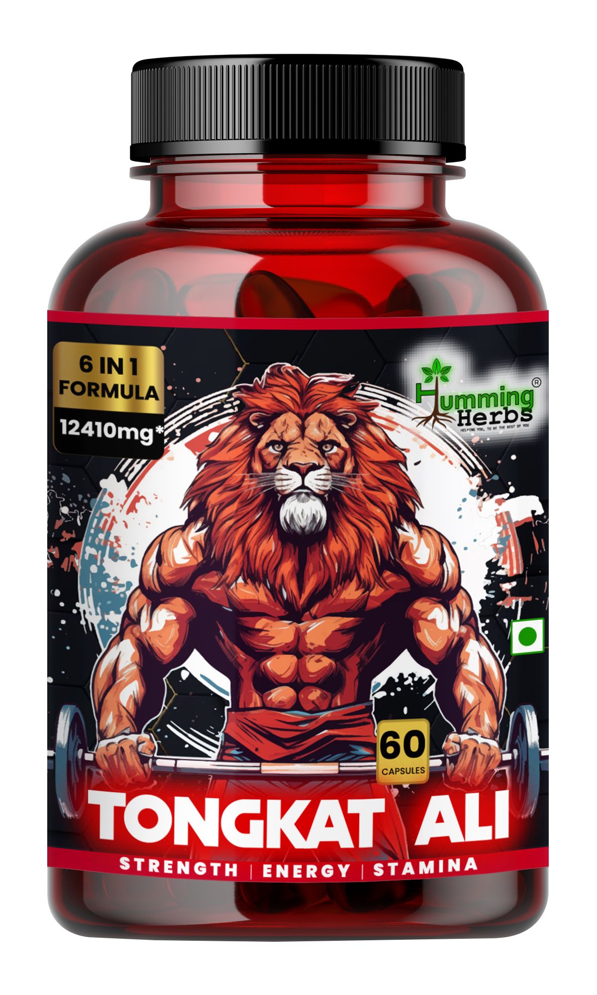 Humming Herbs Tongkat Ali 1240mg - Natural Stamina & Energy Booster - 6 in 1 High Potency Herbal Formula for Strength & Vitality, Gluten-Free Men's Health Supplement