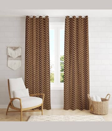 Kraftiq Homes Geometric Room Darkening Eyelet Curtain 9 ft ( Pack of 2 ) - Brown