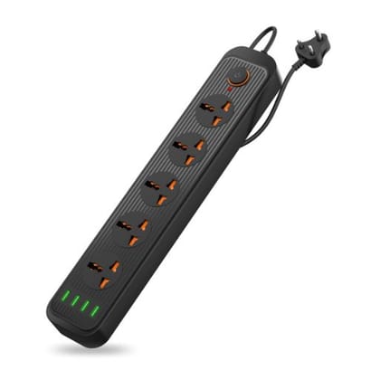Portronics Power Plate 6 with 4 USB Port5 Power Sockets (Black)