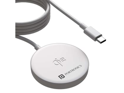 Portronics Quikk 15W Wireless Charging, Magnetic Charger, Slim Design, Type C Input - White Portronics Quikk 15W Wireless Charging, Magnetic Charger, Slim Design, Type C Input - White