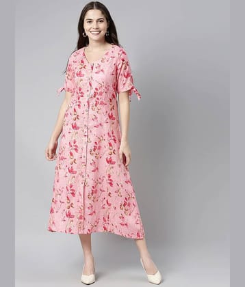 Vaamsi Women Cotton Printed A-line Dress ( Pink )