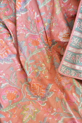 Peachy Serenity:  Floral Mul Mul Dohar, Jaipur PrintDouble
