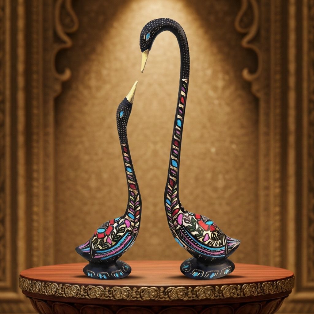 Brass Duck Pair Decorative Statue for Home & Corporate Gifting, Height : 17.2 Inch (ANMAS241 E)