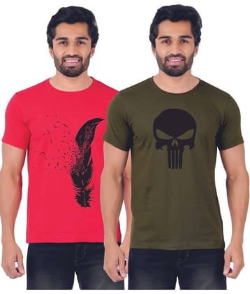 ferocious Pack of 2 Cotton Regular Fit Men's T-Shirt ( Red )
