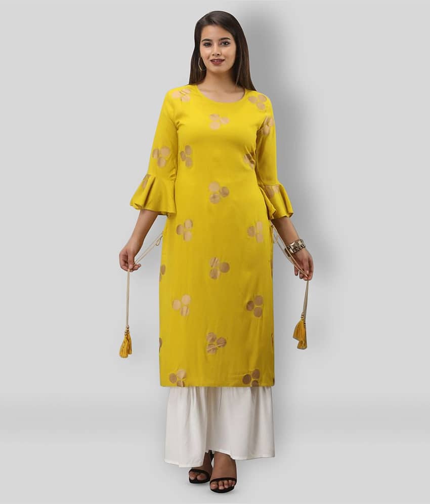 MAUKA - Yellow Straight Rayon Women's Stitched Salwar Suit ( Pack of 1 )