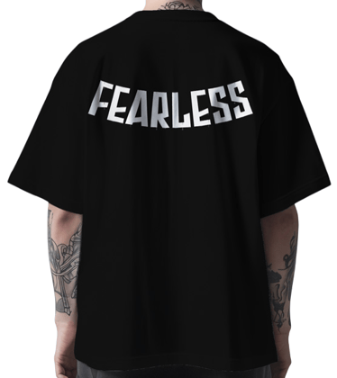 MountCart Store oversized white Fearless back printed t-shirt for men and women MountCart Store oversized white Fearless back printed t-shirt for men and women