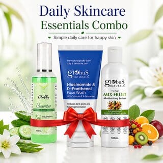 (Combo of 3) Globus Naturals Fruit Body Lotion (100ml) With Niacinamide & D-Panthenol Face Wash (50g) and Cucumber Toner (100ml)