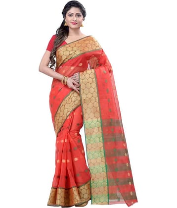 Desh Bidesh Cotton Self Design Saree Without Blouse Piece ( Green,Red )