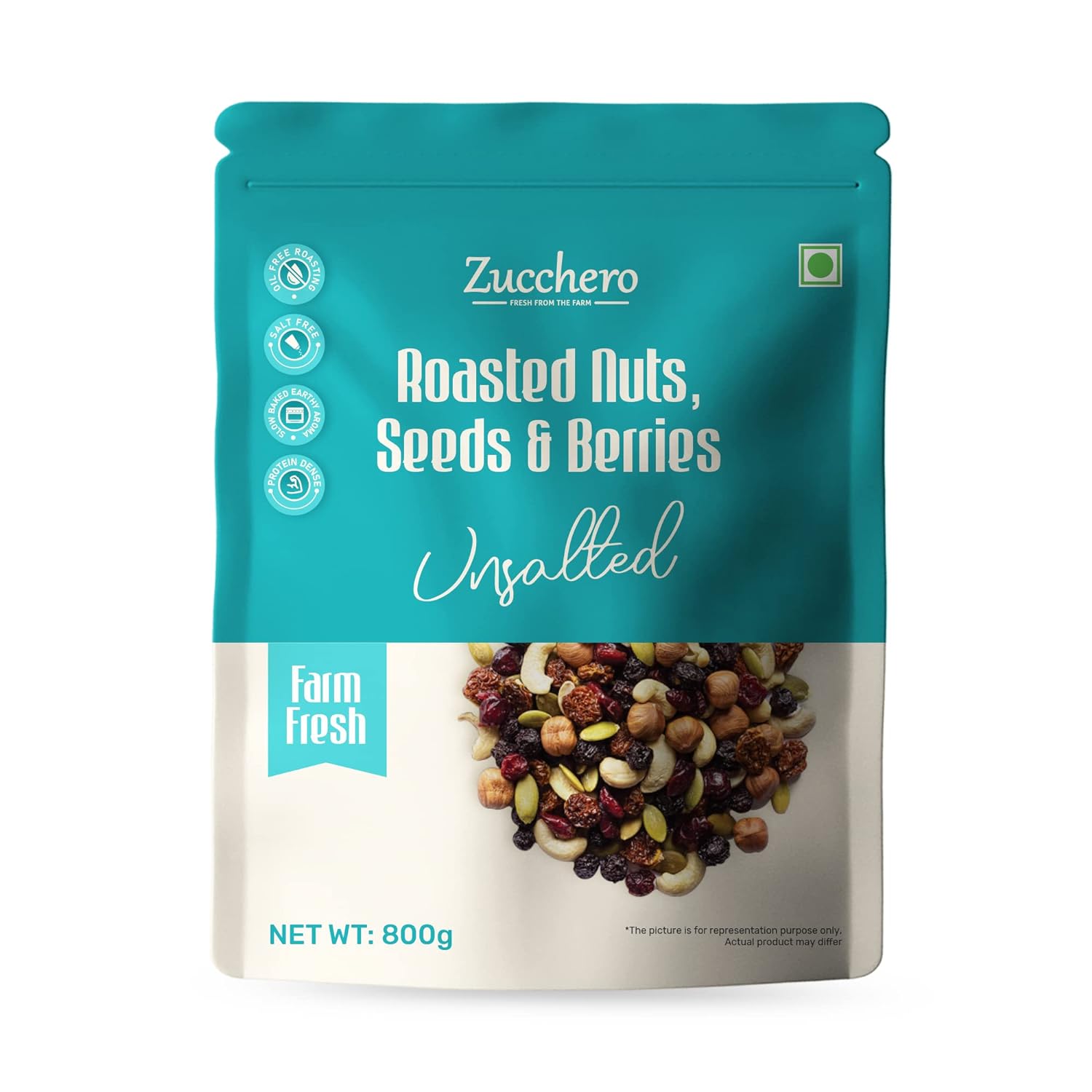 Zucchero Roasted Premium Nuts, Seeds & Berries, Unsalted, 800g (Mix of 14 Super Nuts, Seeds & Berries) | Oil-Free Roasting | No Salt | Slow baked Nuts & Seeds