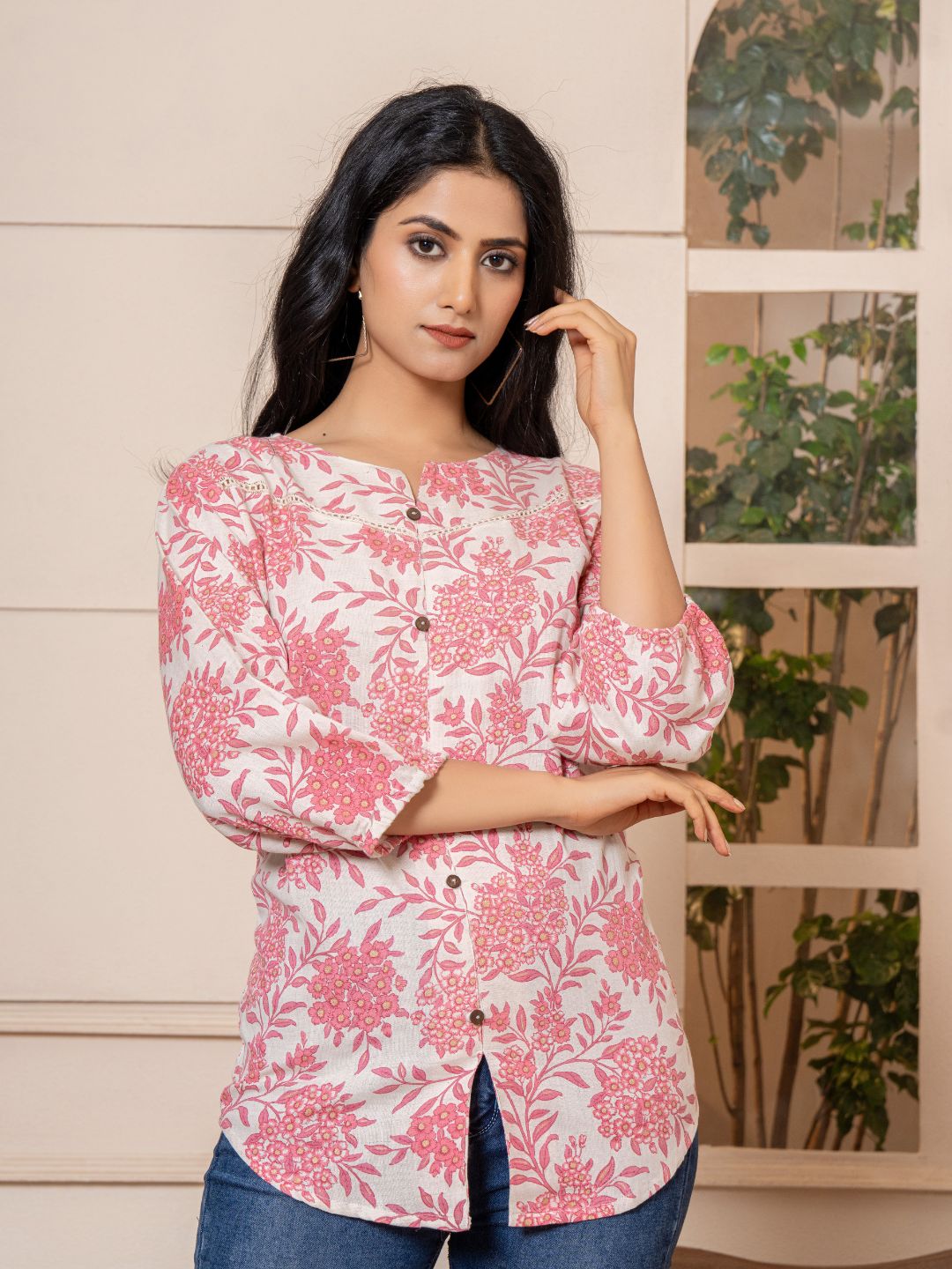 Pretty in Pink Floral Cotton Top-L