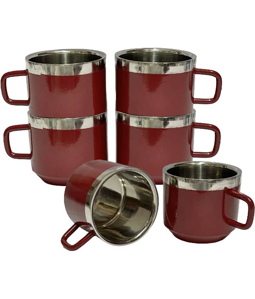 Dynore - Steel Double Walled Tea Cup 120 ml ( Pack of 6 )