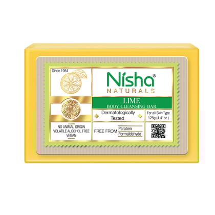 Nisha Lime Body Cleansing Bar 125g, Dermatologically Tested Soap for All Skin Types, Paraben Free Bathing Soap