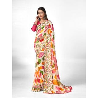 SVB Sarees Womens Multicolour Abstract Printed Georgette Saree With Blouse Piece