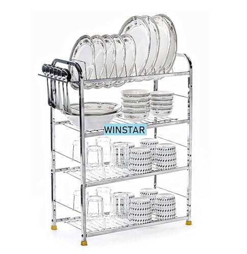 WINSTAR Stainless Steel 4 Shelf Wall Mount Kitchen Utensils Rack