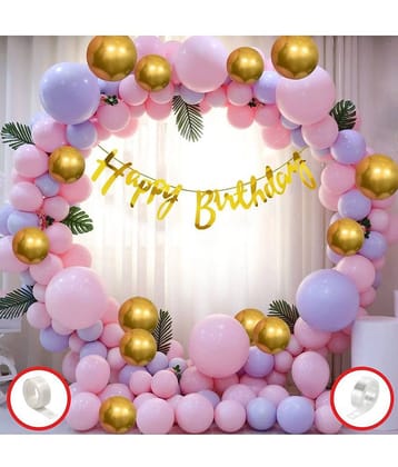 Zyozi Birthday Set,Gold Zyozi Including Happy Birthday Banner, Metallic Balloons, and Glue dot (Pack of 60)