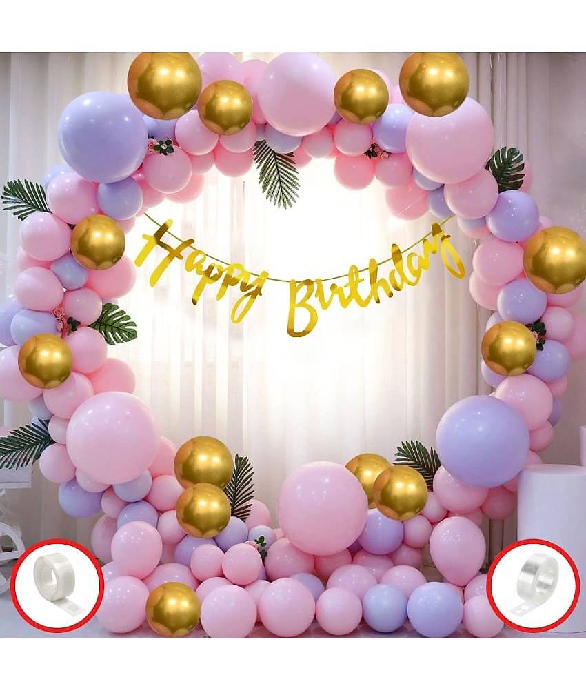 Zyozi Birthday Set,Gold Zyozi Including Happy Birthday Banner, Metallic Balloons, and Glue dot (Pack of 60)