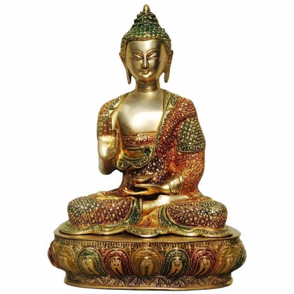 Brass Buddha Big Idol - Handcrafted Meditation Sculpture, Height : 16 Inch (BSMAS660 D)