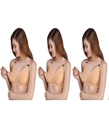 Desiprime Pack of 3 Poly Cotton Non Padded Women's Everyday Bra ( Beige )
