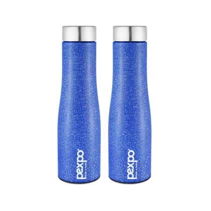Pexpo Stainless Steel Fridge Water Bottle, 1L, Pack of 2, Blue, Monaco | Fast Cooling & Leak-Proof Water Bottle