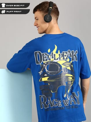 Royal Blue Oversized Puffy Printed T-shirt-S