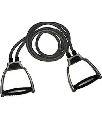 Double Toning Resistance Tube Pull Rope Elastic Rubber Exercise Band for Stretching, Workout, Home Gym and Toning with Heavy Quality D Shaped Handles for ‎Unisex-Adult (Black), Pack of 1
