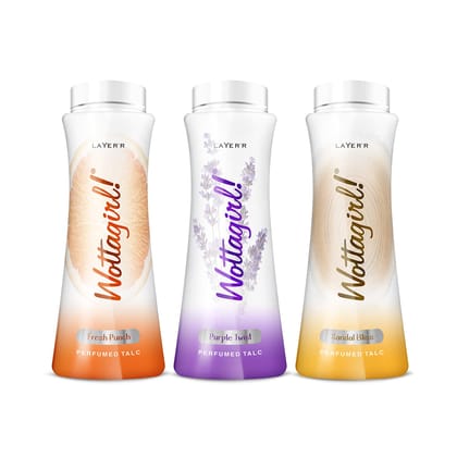 Layer'r Wottagirl Perfumed Talc for women combo Pack of 3 | 100g Layer'r Wottagirl Perfumed Talc for women combo Pack of 3 | 100g