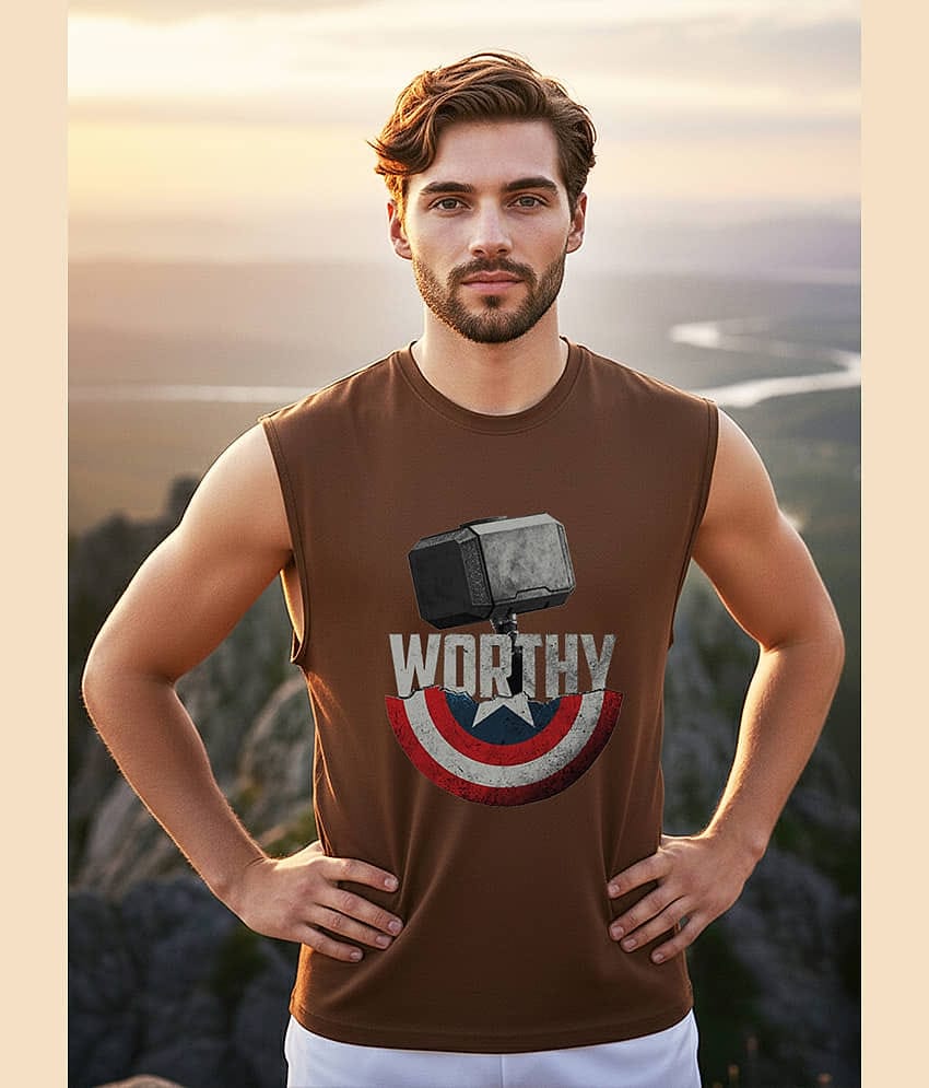 VIOUR Men Cotton Relaxed Fit Printed T-Shirt ( Brown )