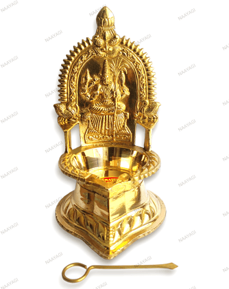 NAAYAGI - PURE BRASS KAMAKSHI DIYA / kamakshi VILAKKU / DEEPAM - 15.5 cm High