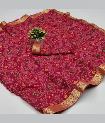 Kanooda Prints Georgette Printed Saree With Unstitched Blouse Piece ( Red )