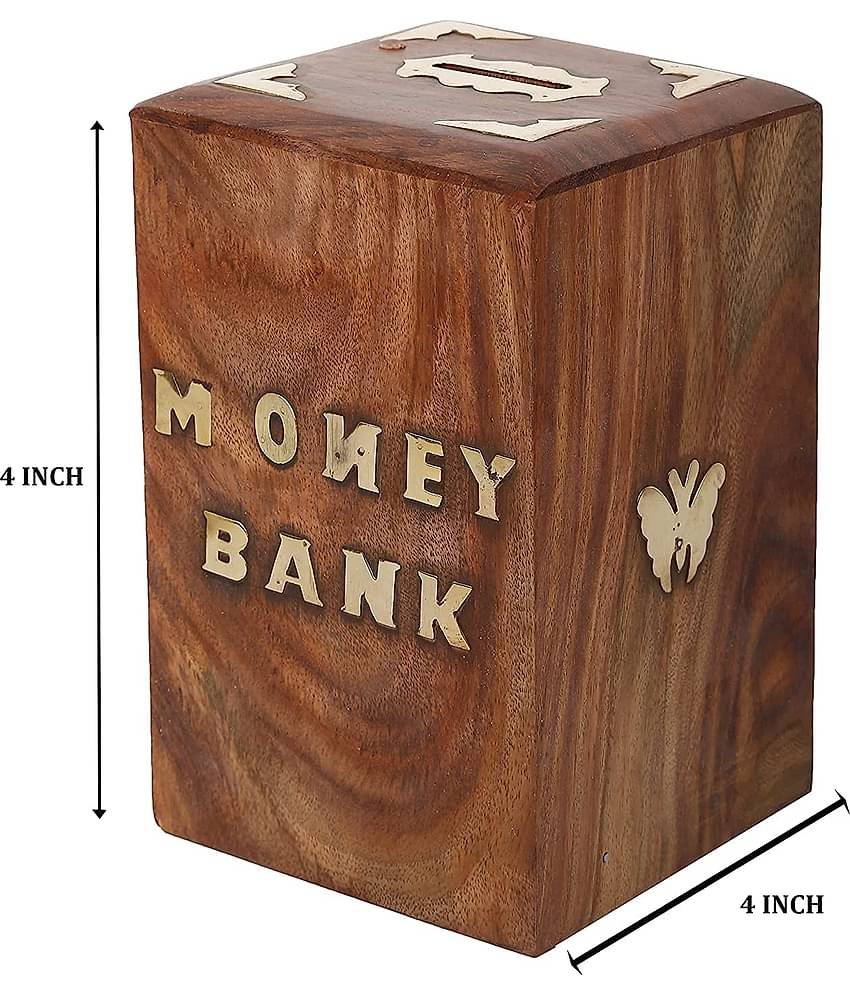 SWH Wood Brown Piggy Bank ( Pack of 1 )