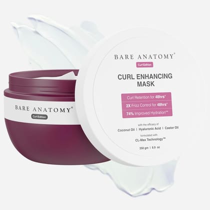 Bare Anatomy Curl Enhancing Hair Mask | Smoothens & Conditions Hair with Curl Retention & 2X Frizz Protection For 48 Hours | Coconut Oil, Hyaluronic Acid & Castor Oil | Sulphate & Paraben Free | 250g Bare Anatomy Curl Enhancing Hair Mask | Smoothens & Co