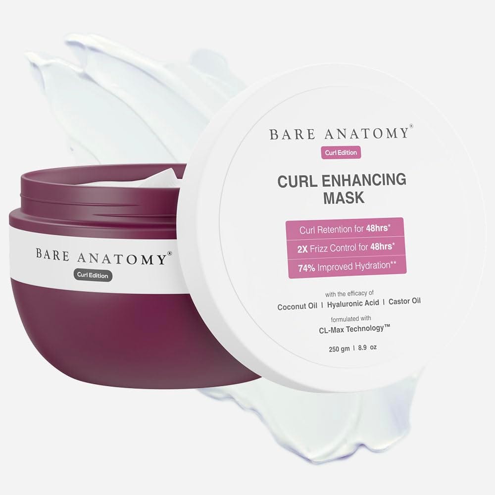 Bare Anatomy Curl Enhancing Hair Mask | Smoothens & Conditions Hair with Curl Retention & 2X Frizz Protection For 48 Hours | Coconut Oil, Hyaluronic Acid & Castor Oil | Sulphate & Paraben Free | 250g Bare Anatomy Curl Enhancing Hair Mask | Smoothens & Co