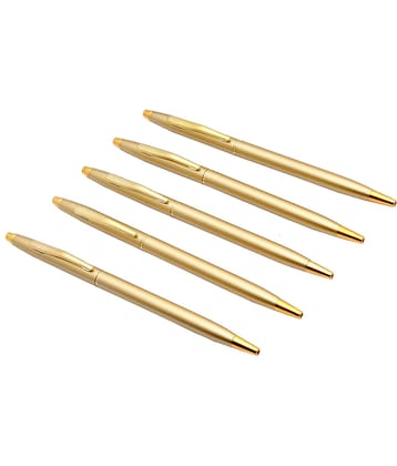 Srpc Set Of 5 Campaign Gold Finish Sleek Metal Body Ball Point Pen Blue Refill