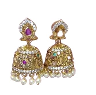 One Gram Gold CZ Stone Jhumkas