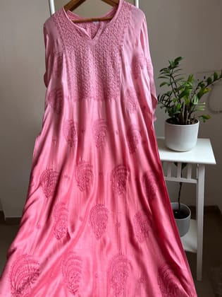 Muslin Chikankari Kurti - Rosewood Ombre-Rosewood Ombre / Muslin / XL