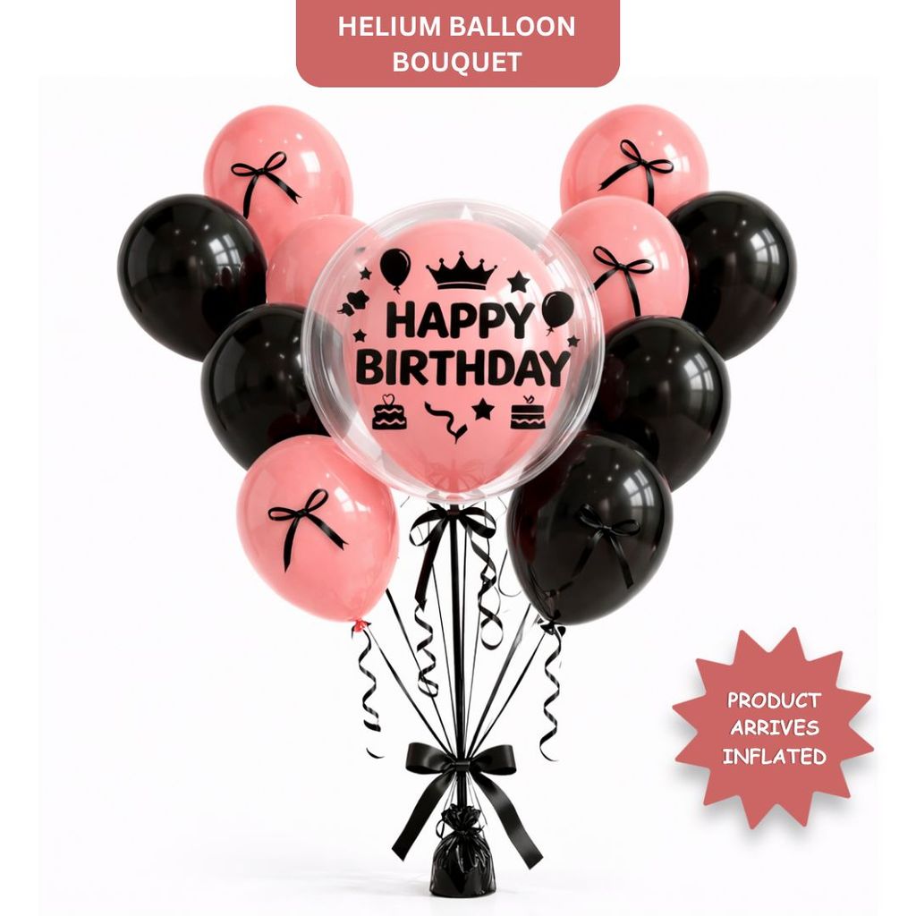 Fashionista Black Bows & Ribbons Birthday Helium Balloon Bouquet Set of 22 PC - Party and Festive Needs | Buy online on ZillyBuy