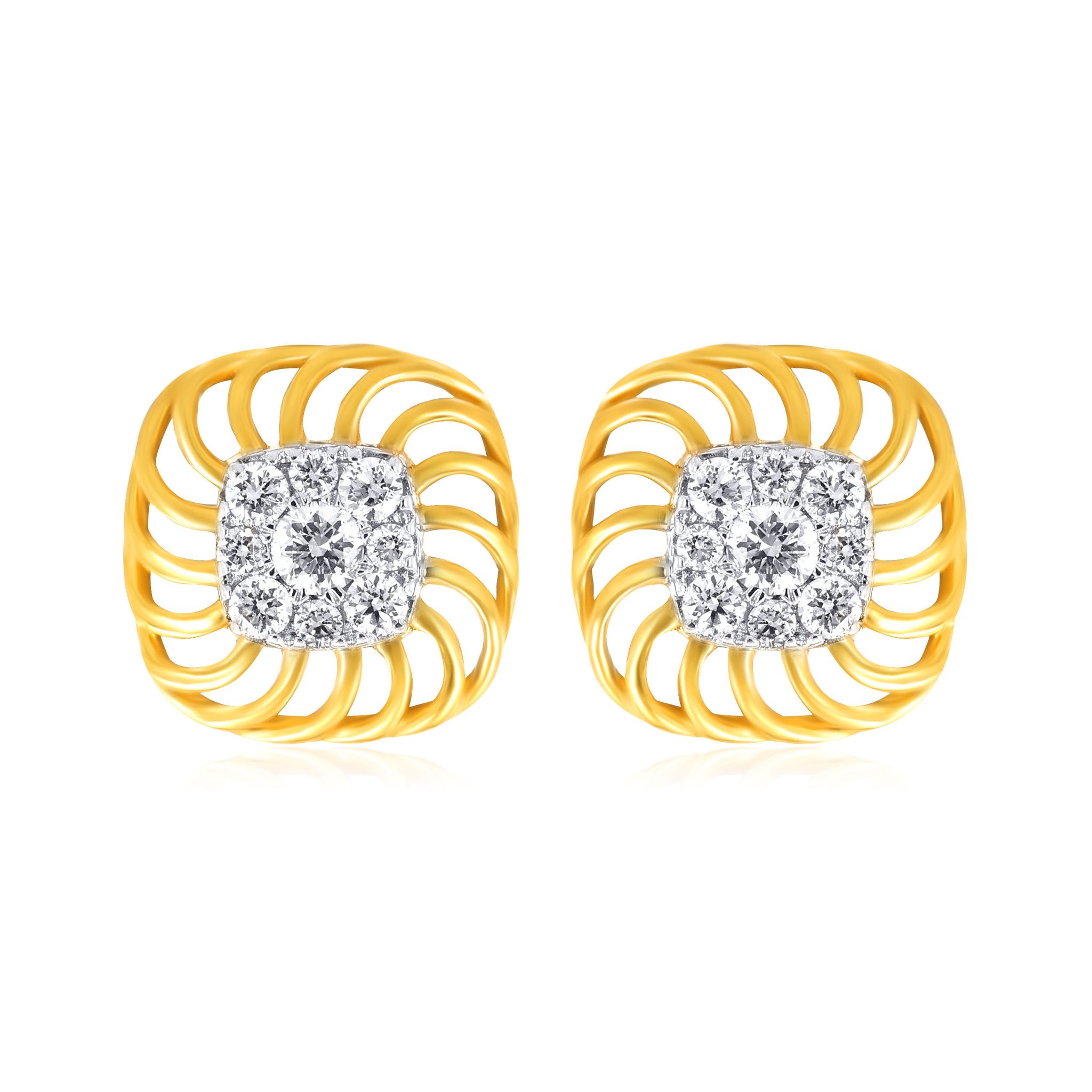 Senco Gold Chic Cubical Swirl Diamond Studs (2 gram / 0.23 Ct / HI-SI / 18K Yellow Gold)