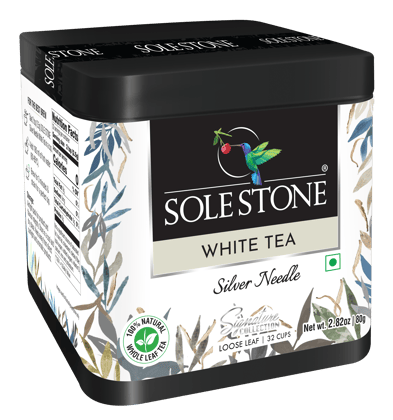 SOLE STONE Silver Needle White Tea, 0% bitterness, Whole Tea Buds, Gourmet Tin Pack, Natural Antioxidants - 80 Gms