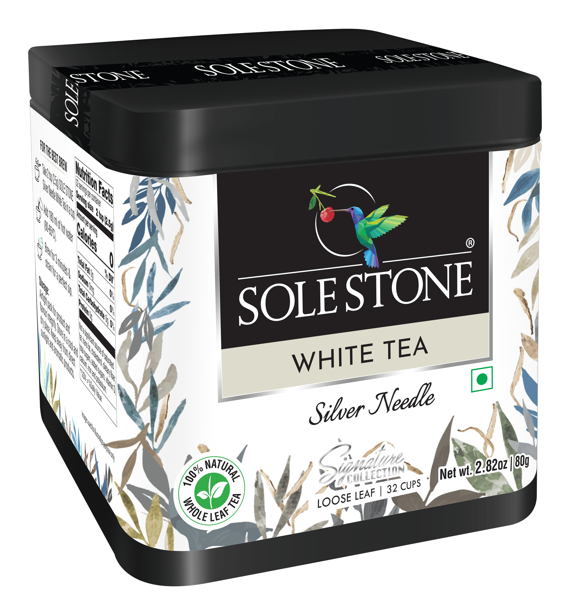 SOLE STONE Silver Needle White Tea, 0% bitterness, Whole Tea Buds, Gourmet Tin Pack, Natural Antioxidants - 80 Gms