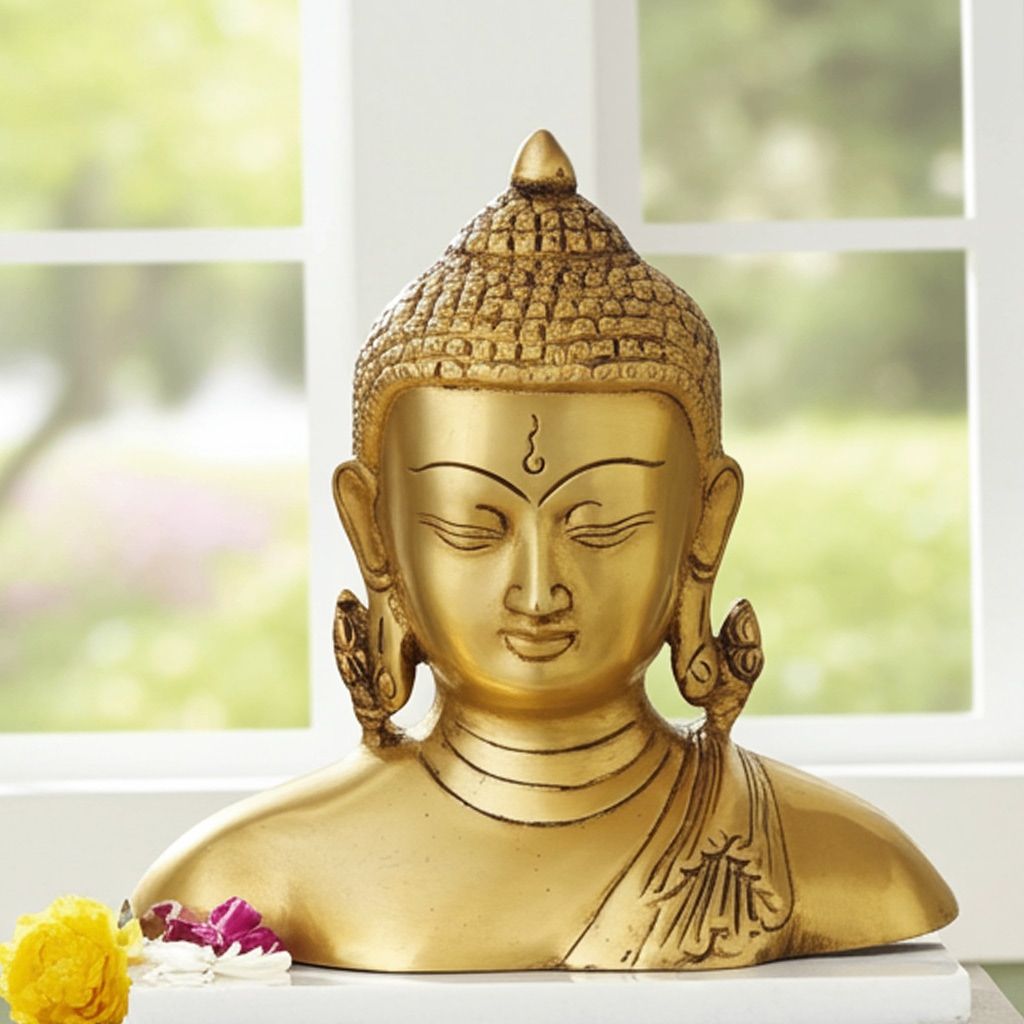 Brass Half Buddha Meditation Statue - Decorative Home Statue, Height : 6.5 Inch (BSMAS1073 G)