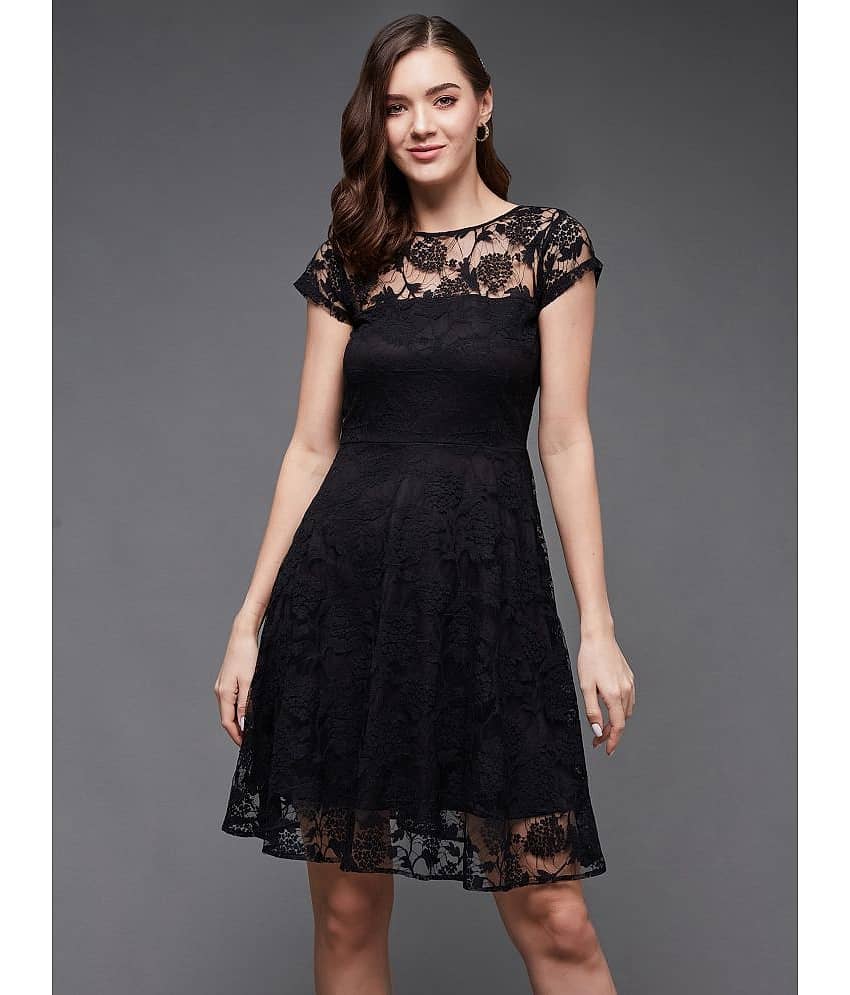 Miss Chase Women Polyester Printed A-line Dress ( Black )