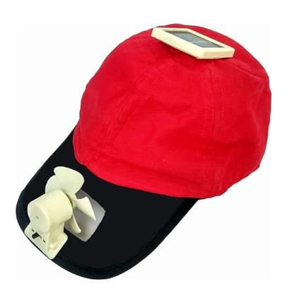 Fuel Saver India Solar Sun Power Hat Cap Cooling Fan (Red)