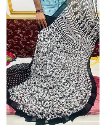 Bhuwal Fashion Georgette Printed Saree With Unstitched Blouse Piece ( Black )
