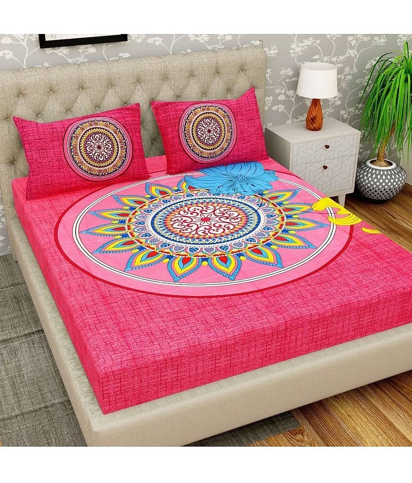 Cosito Cotton 1 Double Bedsheet with 2 Pillow Covers ( Pink )