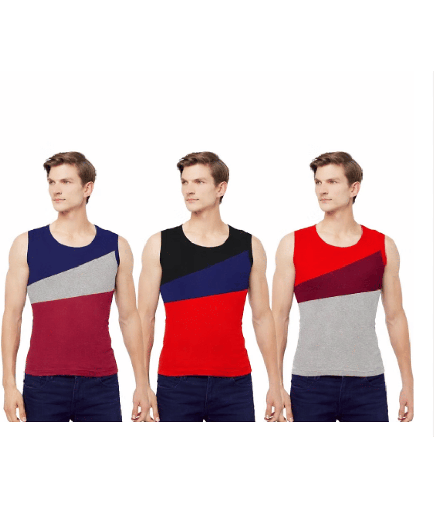 Drako Pack of 3 Cotton Basic Vest For Men ( Multicolor )