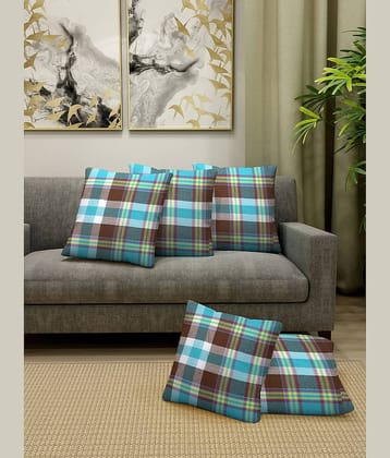 Klotthe Set of 5 Cotton Geometric Square Cushion Cover (40X40)cm - Turquoise