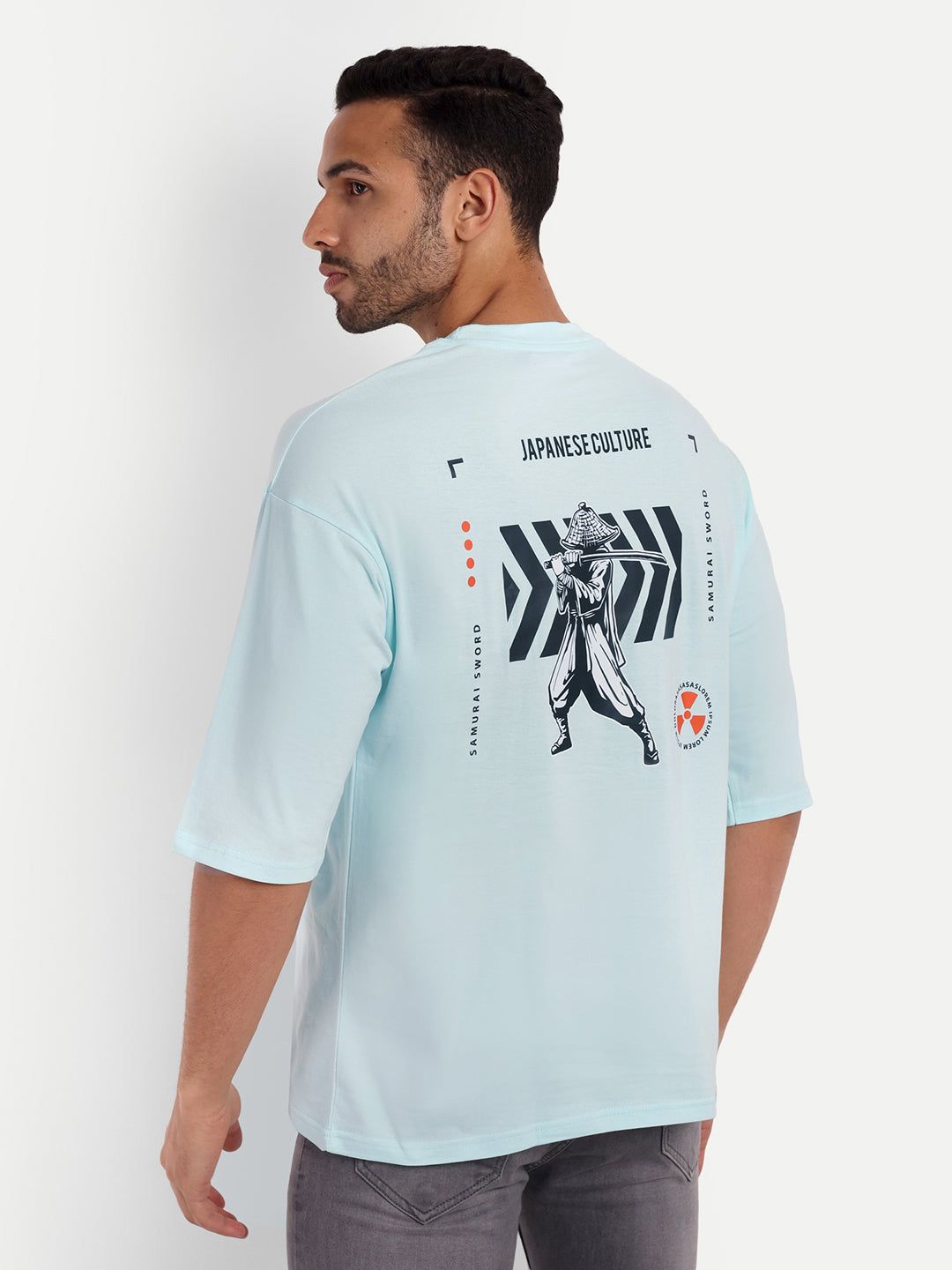 Japanese Aqua Blue Oversized Drop Shoulder Tee-S / Blue