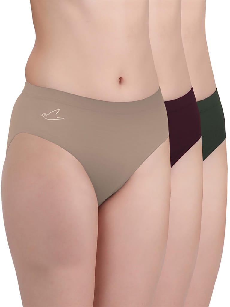 Freecultr Women’s Micromodal Mid-Rise Hipster | Super Soft & Breathable Fabric | Medium Rear Coverage | Comfortable Stretch Elastic | Pack of 3  |Color - Avocado Green,Port Wine,Pink