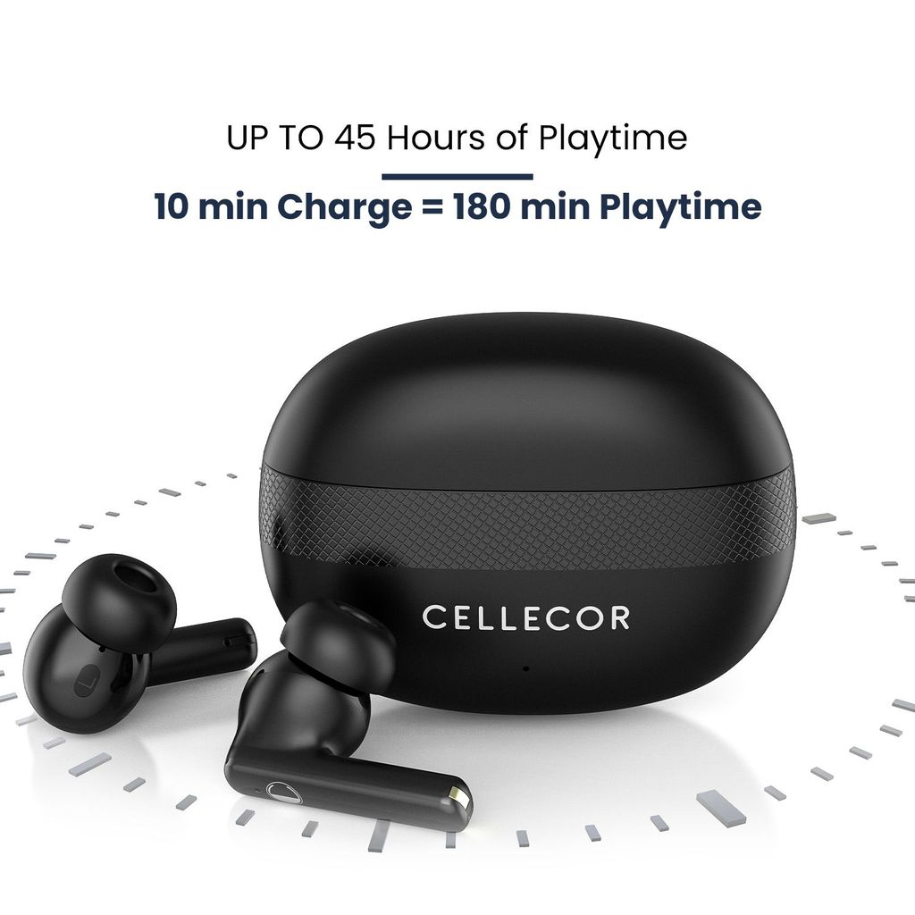 Cellecor BroPods C105 Tune TWS |45H Playtime, ENC, 5.3v, IPX5, 50ms Low Latency Gaming Bluetooth-Black