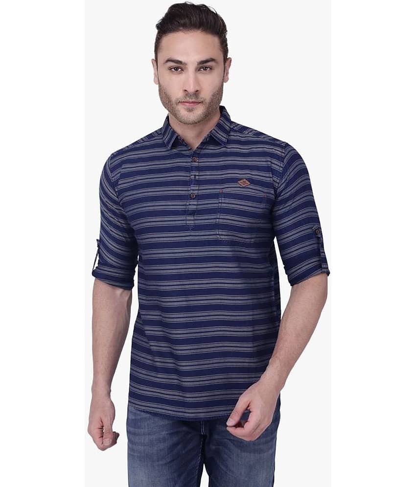 Kuons Avenue - Navy Linen Men's Shirt Style Kurta ( Pack of 1 )